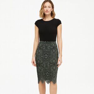 Zara Black Green Lace Pencil Skirt